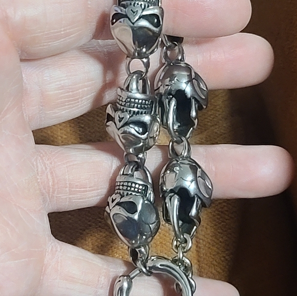 Spike Stainless Silver Tone Skull Link Bracelet Large Chunky - Picture 7 of 8